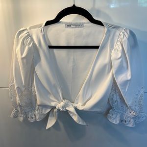 Crop top tie front blouse